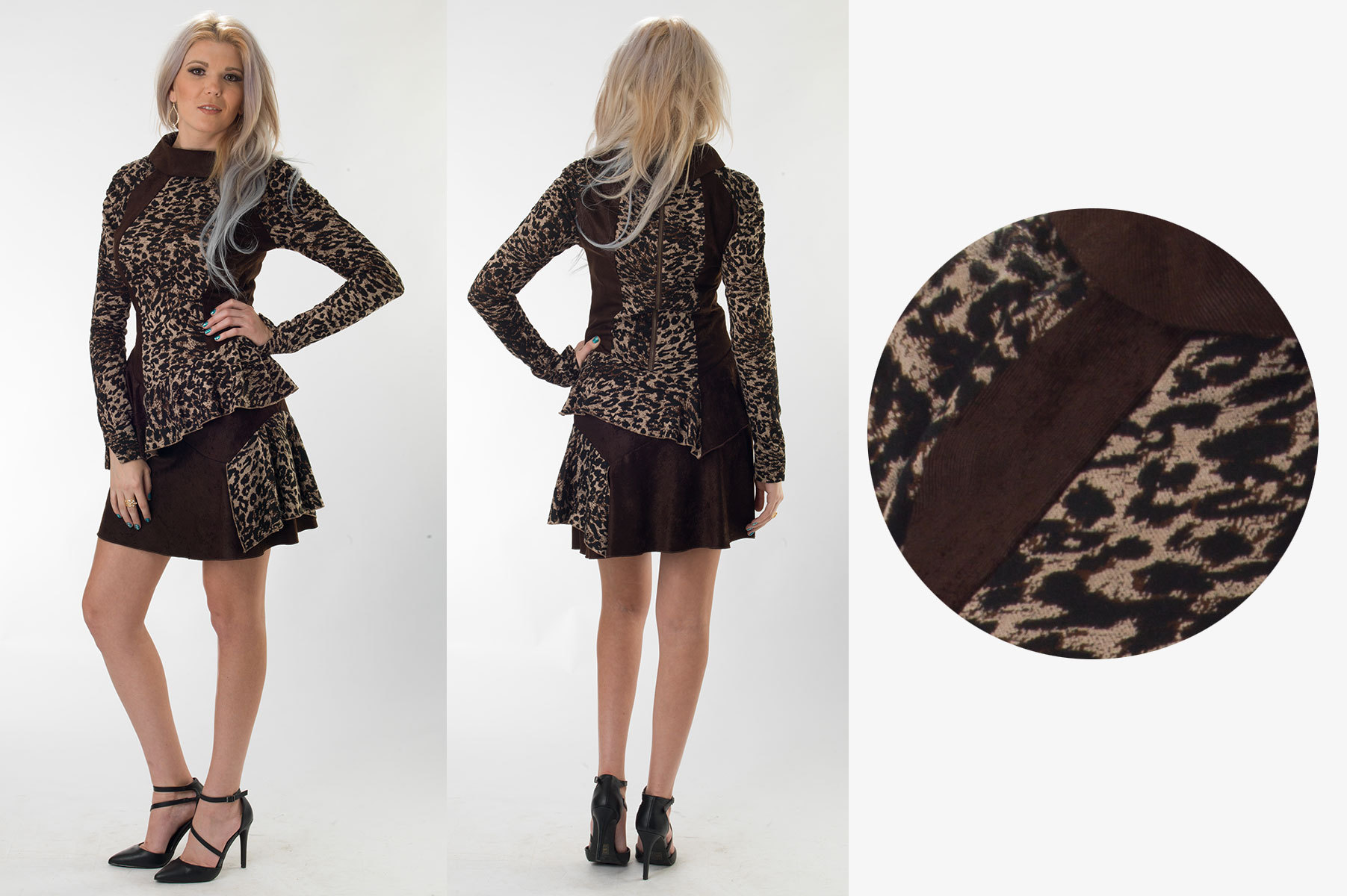 Animal-Print Brown Courduroy A-Line Skirt Dress