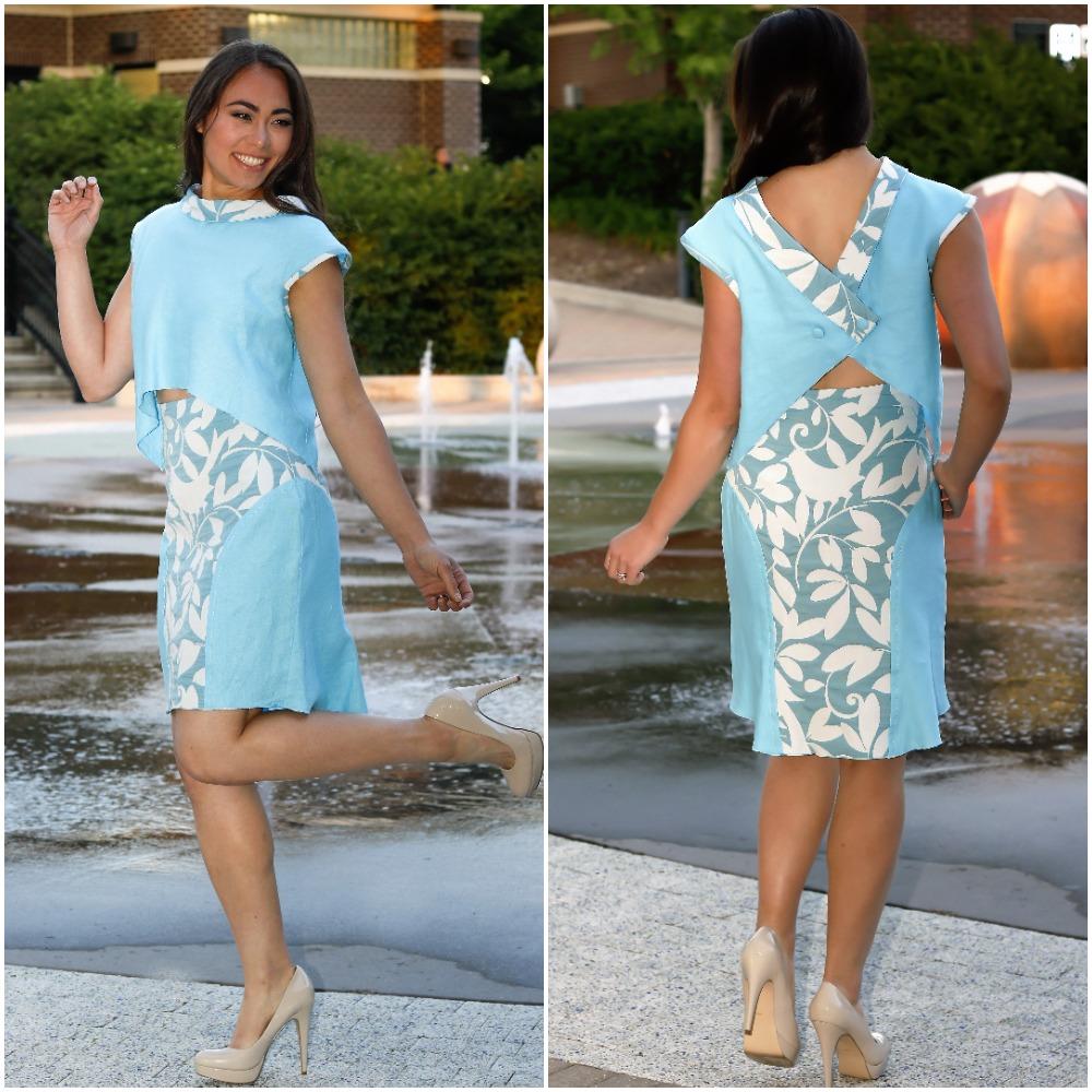 Blue Linen Skirt and Top Set