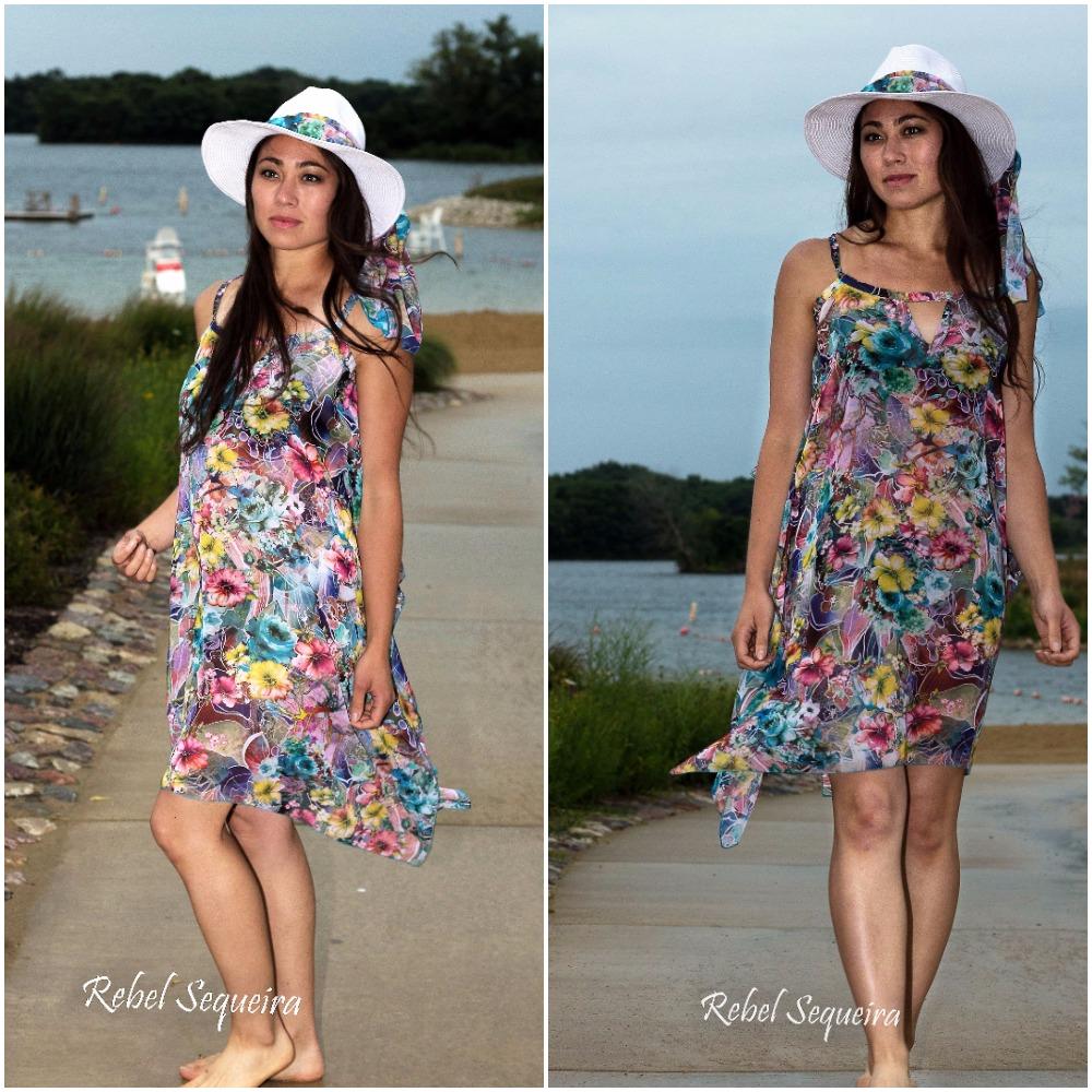 701-Style 3 Short colorful garden flower chiffon beach cover up