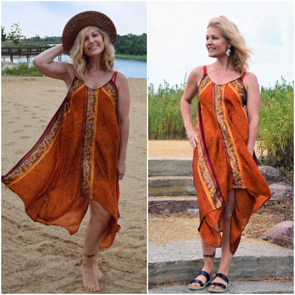 603-(Style #5)--Bohemian cover up-dress with flowing sides