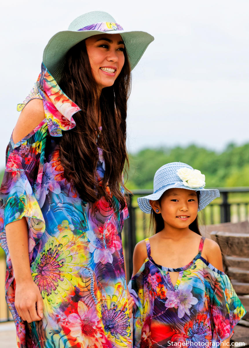 604-(Style #1) Mother--603- (Style #2) Daughter long flower chiffon beach cover ups