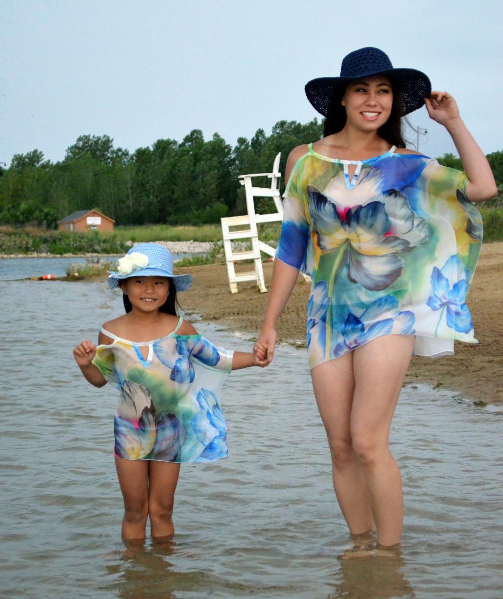 508 adults/509 kids Style 3 short hand-painted flower chiffon cover up