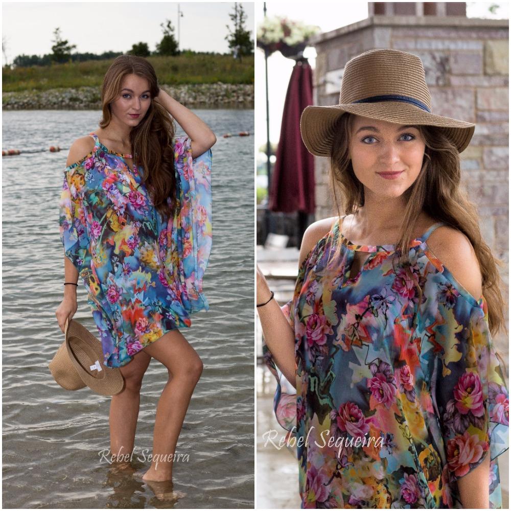 605-(Style #3) - Short colorful garden flower chiffon beach cover up