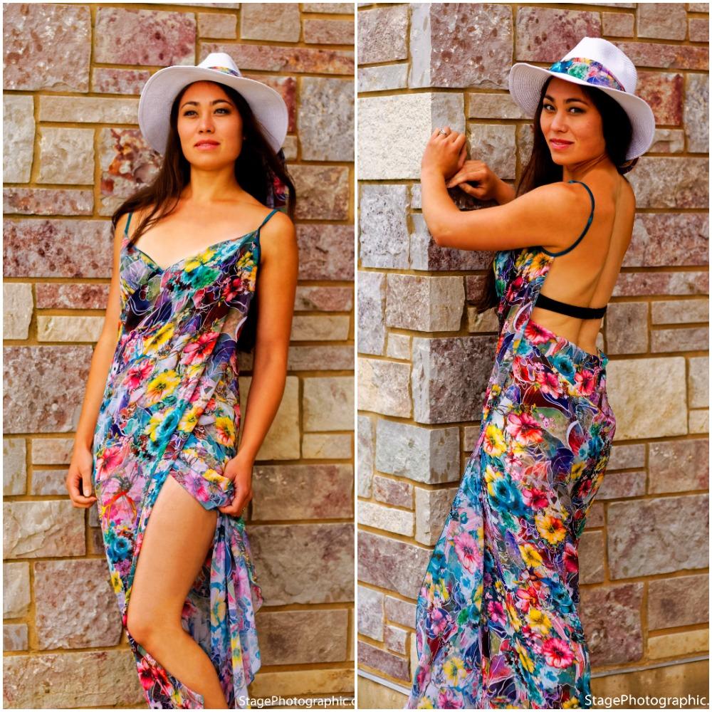 606-Style 6 Long wrap-around multi - flower cover up 