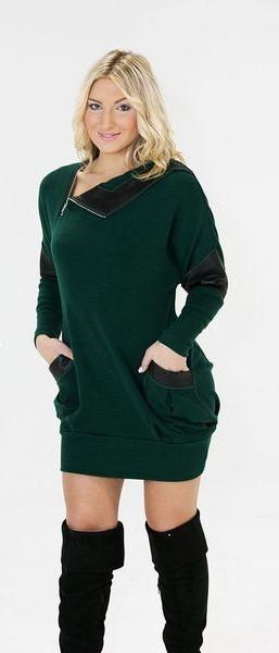 716- asymmetrical wool tunic with leather detail