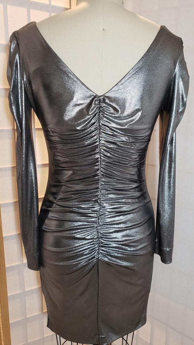 Rushed rhinestone zipper silver dress